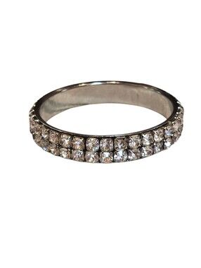Clear Glass Rhinestone Silvertone Vintage Bangle Bracelet